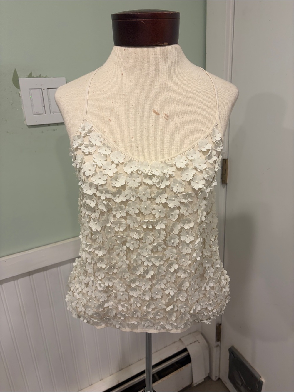Top Shop size 2 Floral Appliqué Spaghetti Strap Camisole - beige